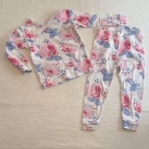 GAP Floral Kids Pink Blue Floral Cotton Long Sleeve Pajama Set Size 2T